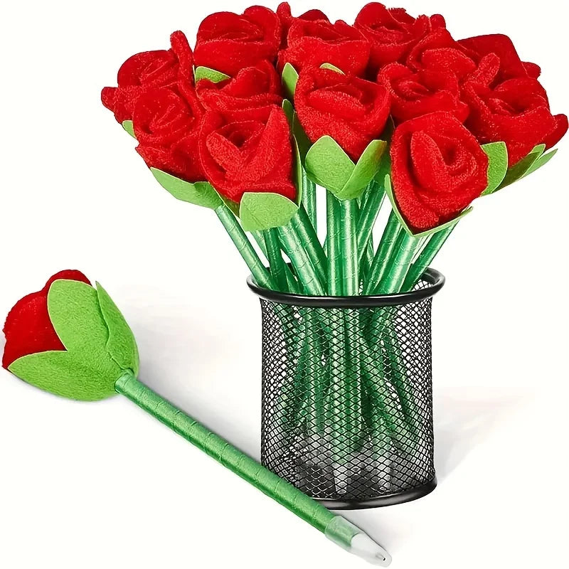 6-Pack Faux Rose Flower Pens, Plush Flower Ballpoint Pens, Suitable for Wedding Birthday Party Decorations, Valentine's Day Gift