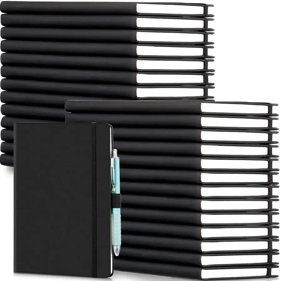 28 Pack PU Leather Lined Notebook Journal Bulk A5 Hardcover Notebook College Ruled 5.5 x 8.2 Inch Journal with Pen Holder for Sc