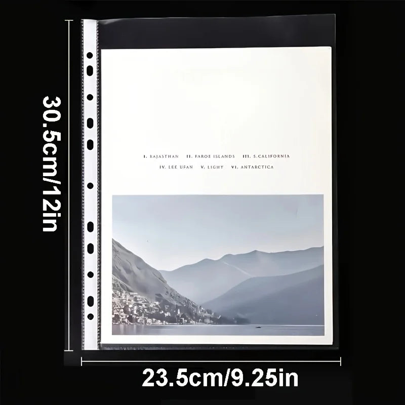 100pcs Clear A4 Plastic File Bags - 11-Hole, 3-Ring Binder Compatible Document Protectors, Durable PP Material for Office School