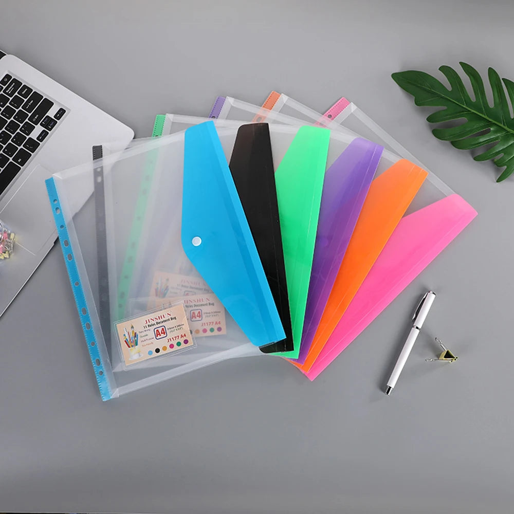 1Pc A4 Expandable Binder Pocket For 2/3/4 Ring Binder Heavy Duty Plastic Envelope File Folders With Snap Button And Label Pocket